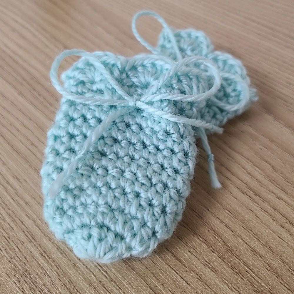 Blue Baby Scratch Mittens, Newborn Mittens, Crochet Mittens, Baby Shower Gift
